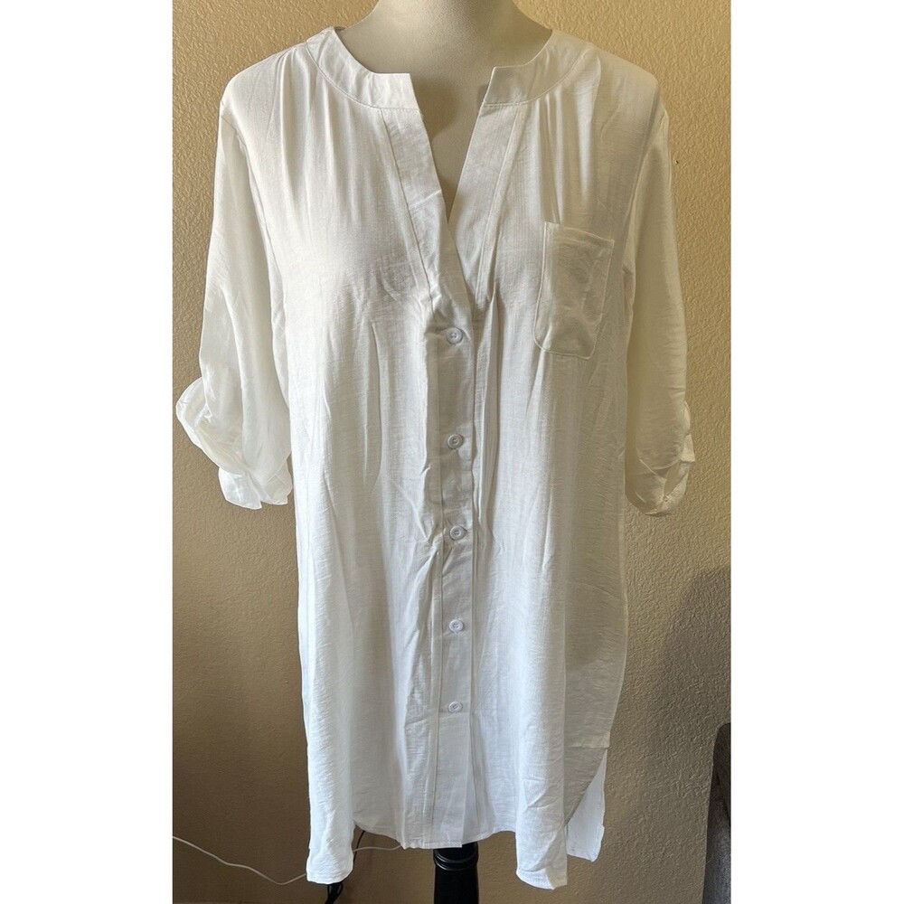 Aimage Women’s Sheer V Neck Short Sleeve Tunic Beach Cover Up Dress Top M